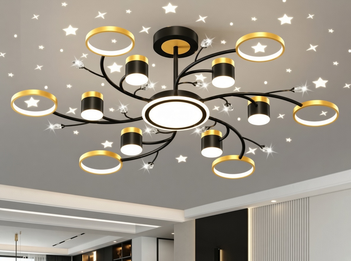 black-and-gold LED semi-flush ceiling light