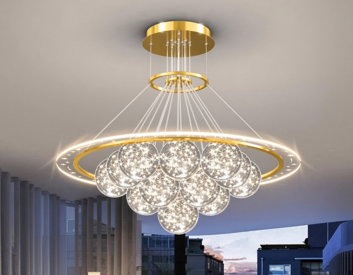 gold LED ring chandelier